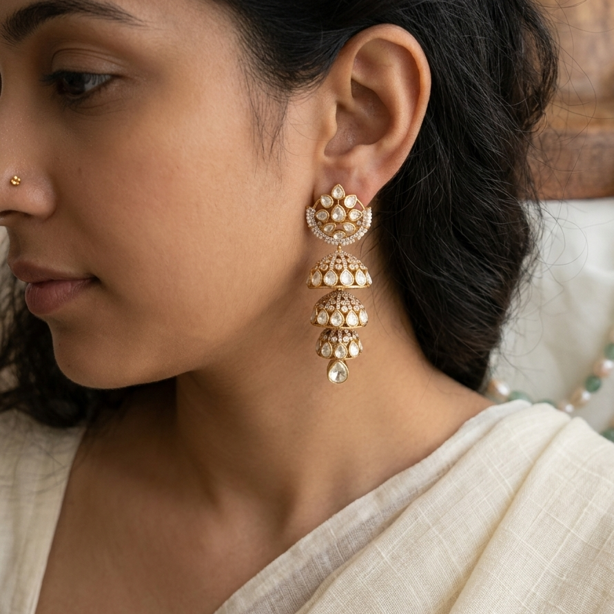 Moissanite polki layerd jhumki
