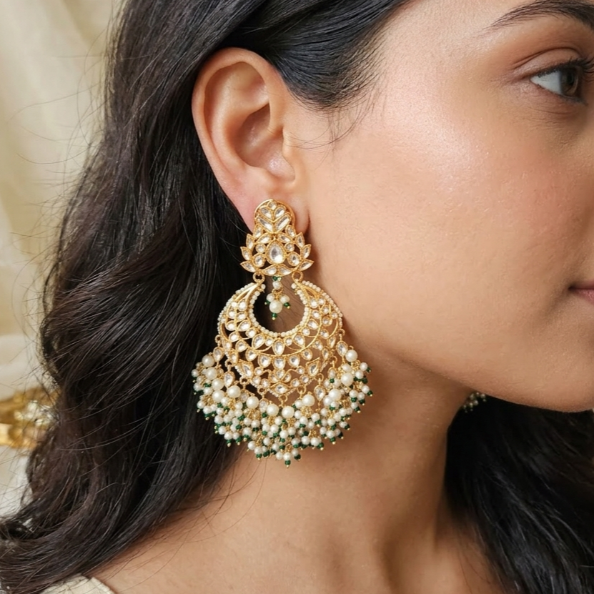 Kundan and pearl chandbali