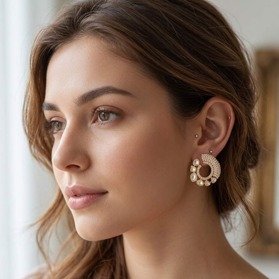 Kundan nad pearl beaded studs