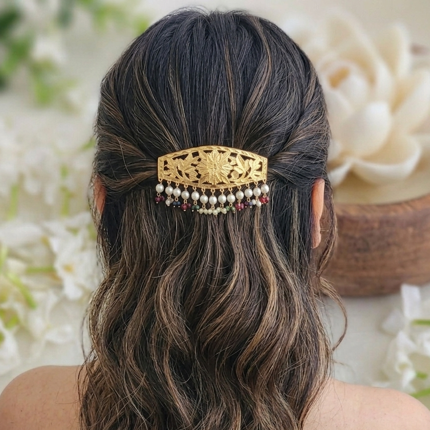 Navratna golden hairclip