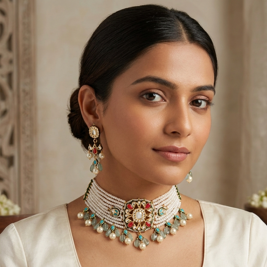 Coral and firoza choker set