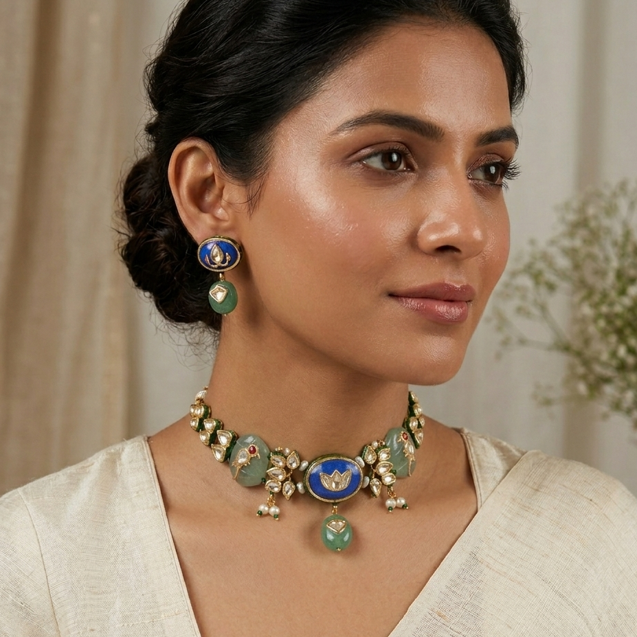 Neelum emerald chokhar set