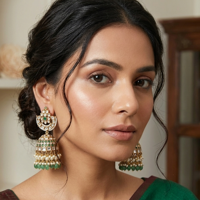 Kundan emrald jadau jhumka