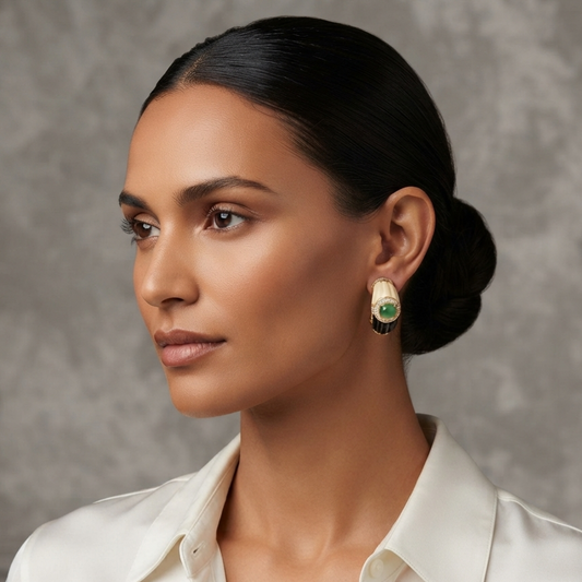 Black and emrald stone hoops
