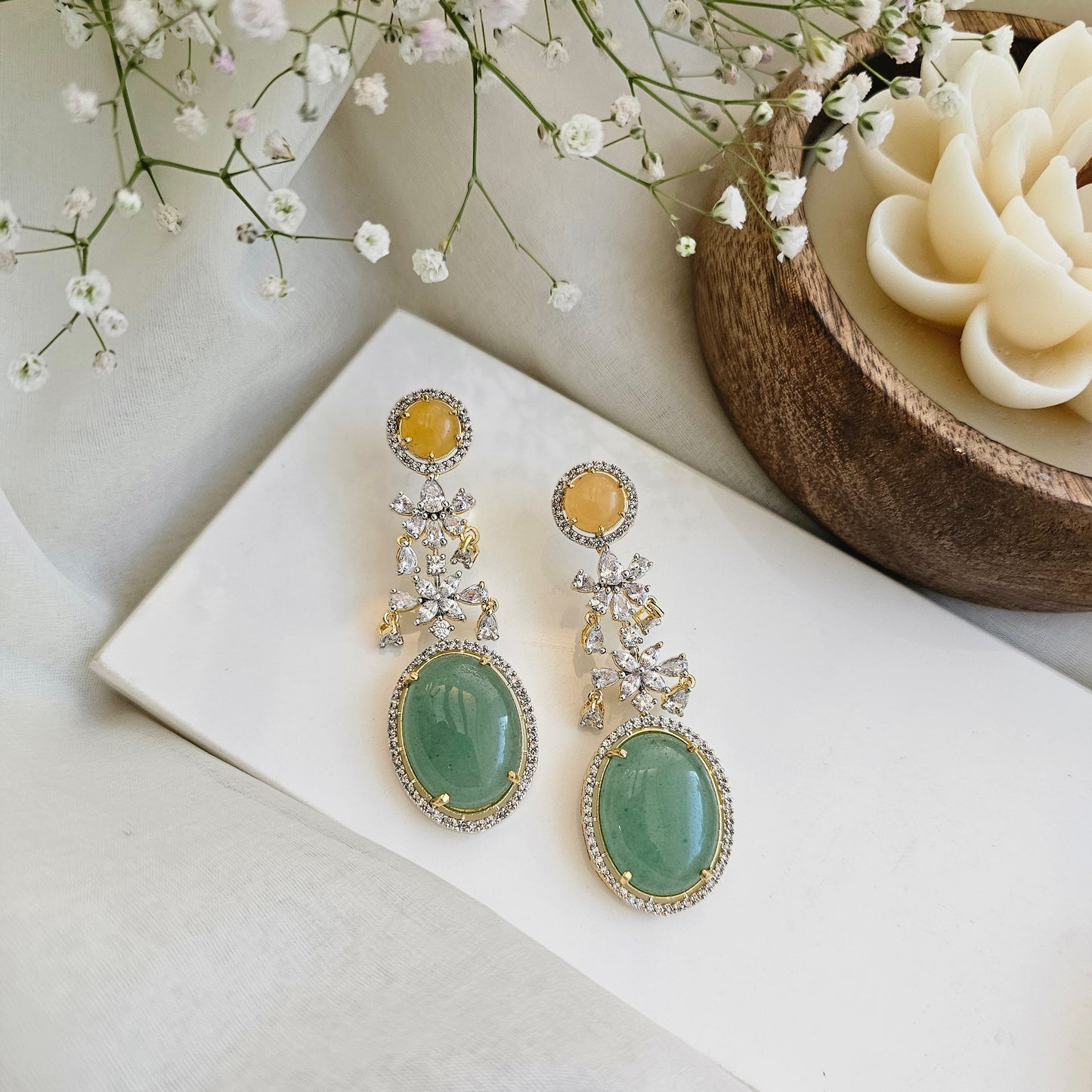 Sunburst jade drop earrings