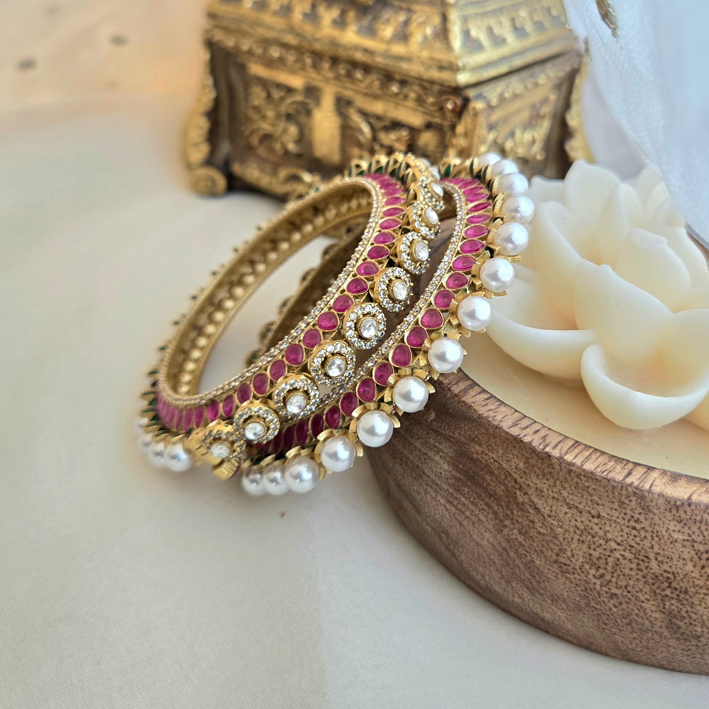 Ruby pearl openable bangles ( one pair )