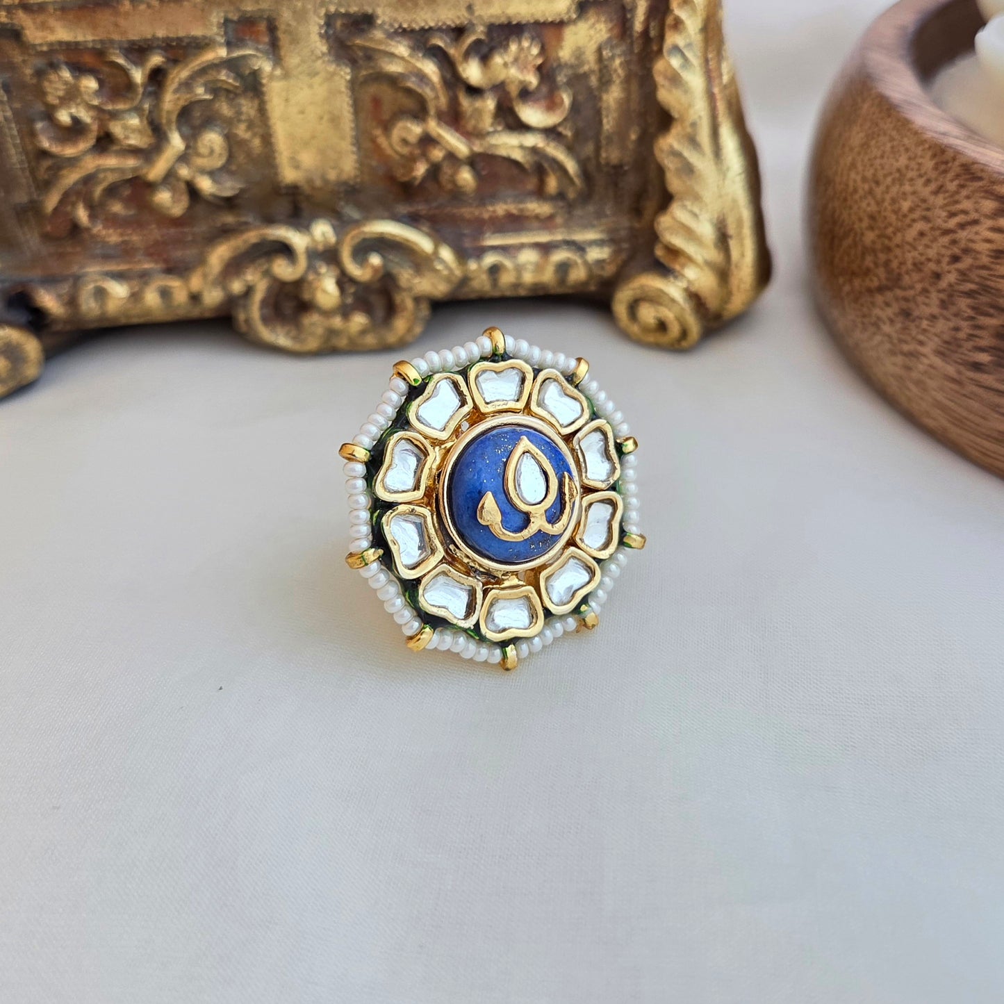 Blue kundan ring