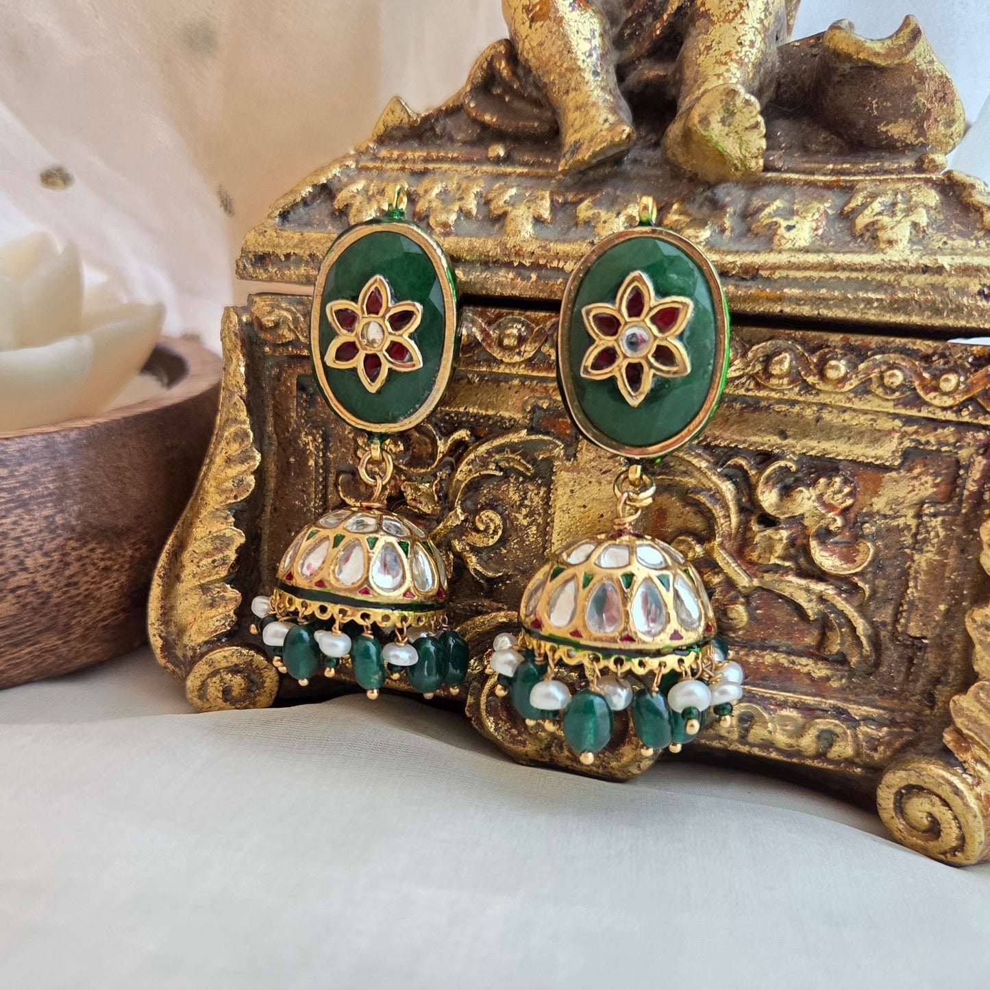 Floral emerald jhumki