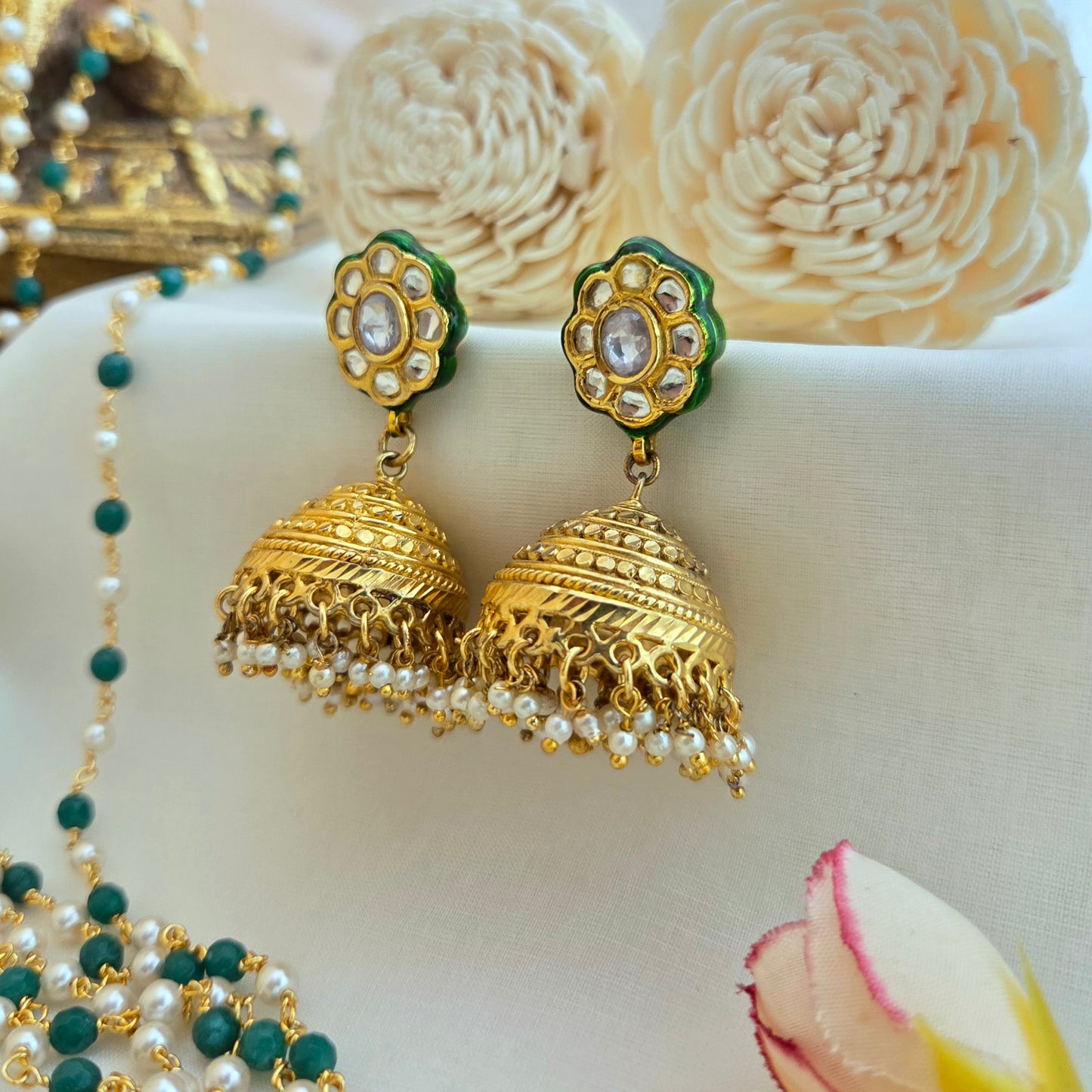Kundan meenakari and golden jhumki