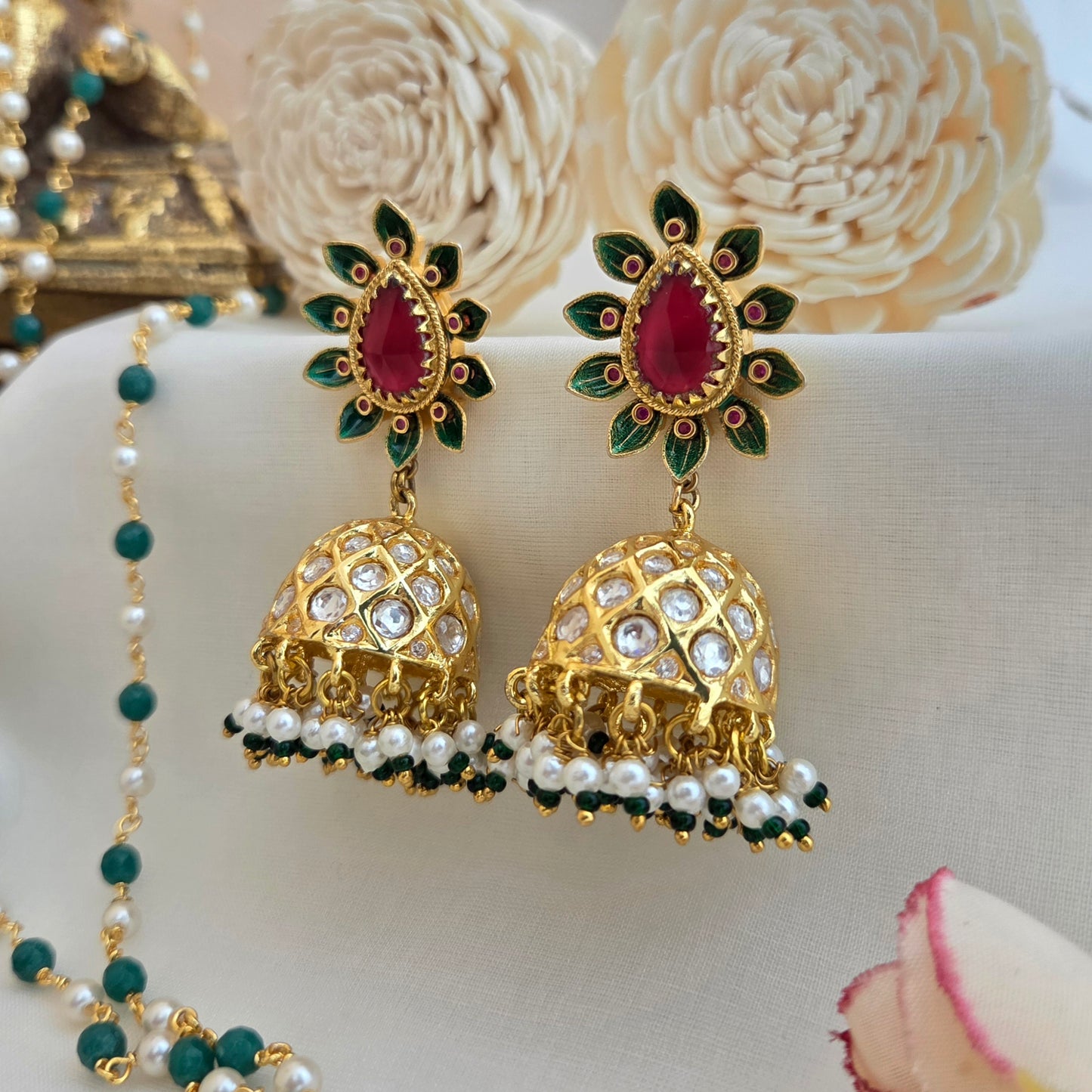 Beautiful meenakari floral jhumka