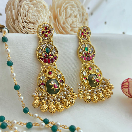 Pachi kundan ghungroo earrings