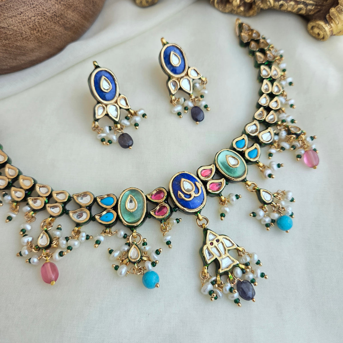 Kundan blue and Firoza necklace set