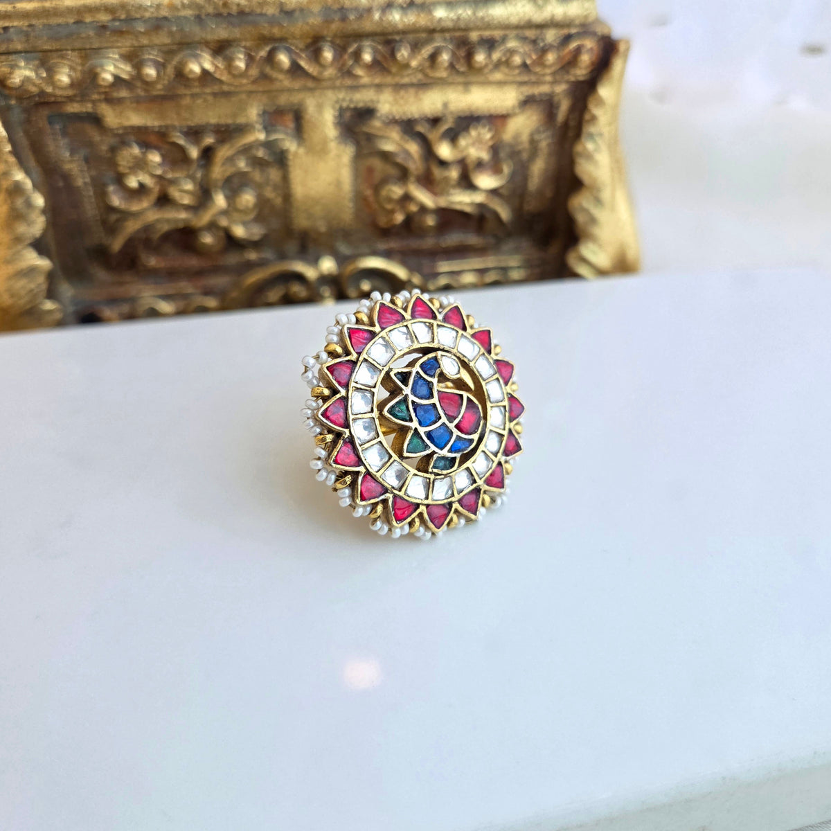 Kundan mayura ring