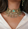 Fluorite Kundan Meena Necklace Set with Freshwater Pearls