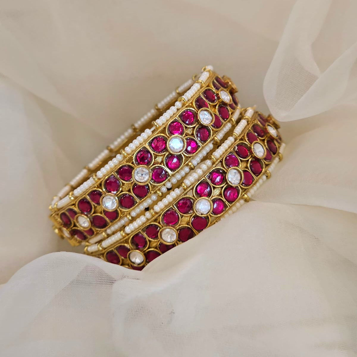 Ruby kundan bangles ( size 2.6 )