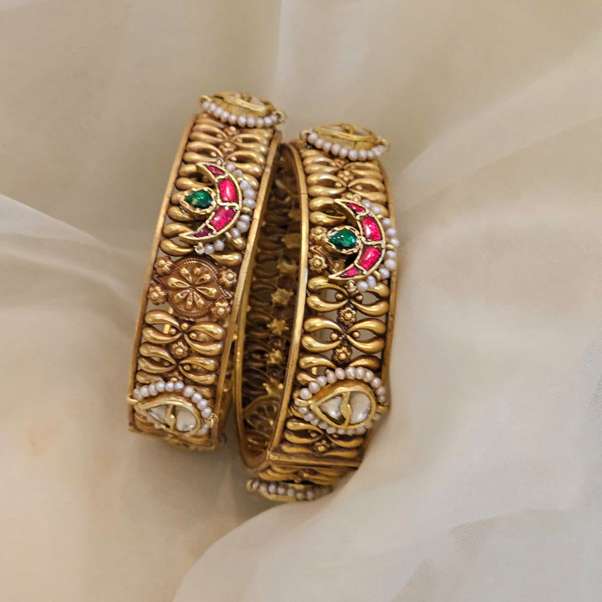 Traditional Silver kada with gold plated (2.6 )