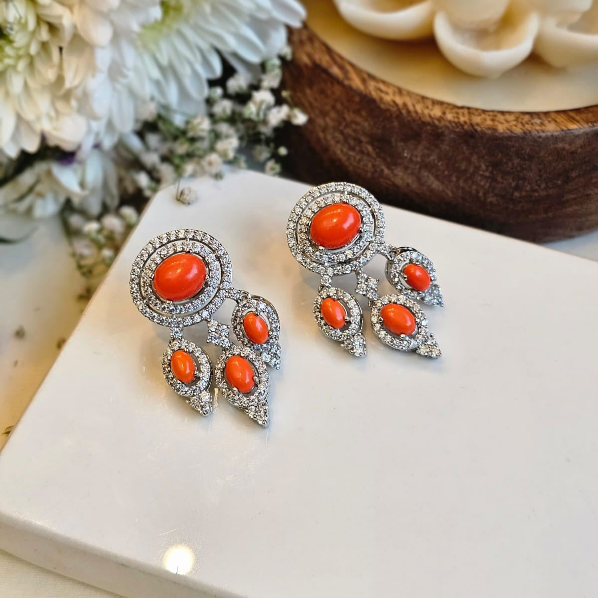Coral cascade drop earings