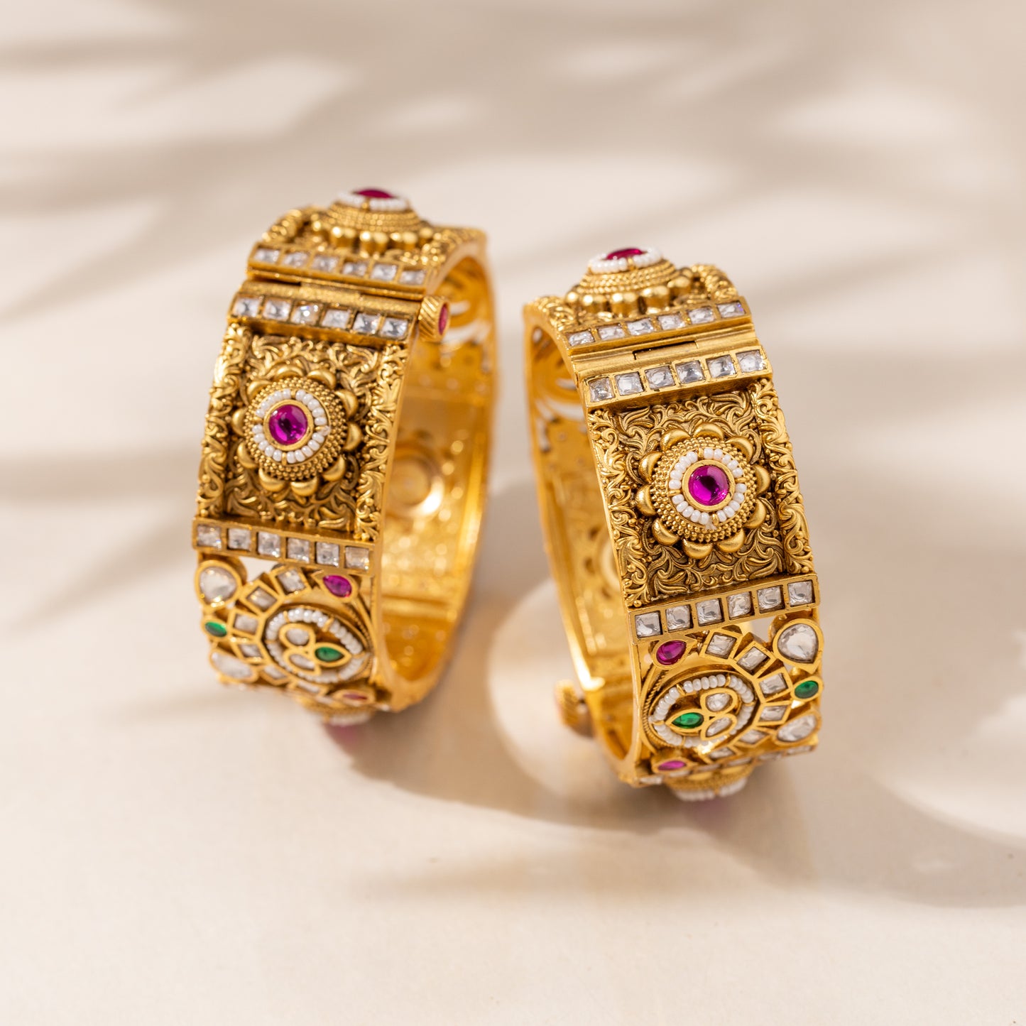 Openable Rajwadi Gold-Plated Bangles with Traditional Detailing( pair )