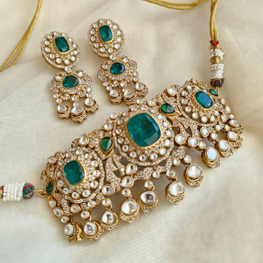 Victorian Gold Plated Moissanite Polki Choker Set