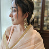 Kundan Rose Quartz Long Earrings in Silver Alloy with 22K Gold Plating