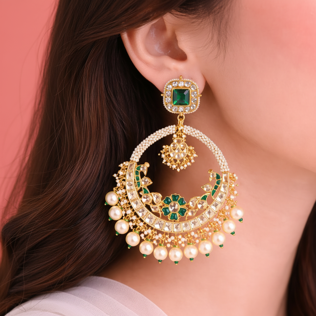Traditional Pachi kundan chandbali