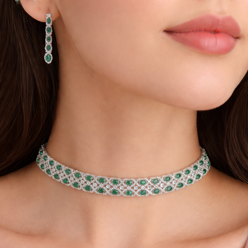 Emerald diamond choker set