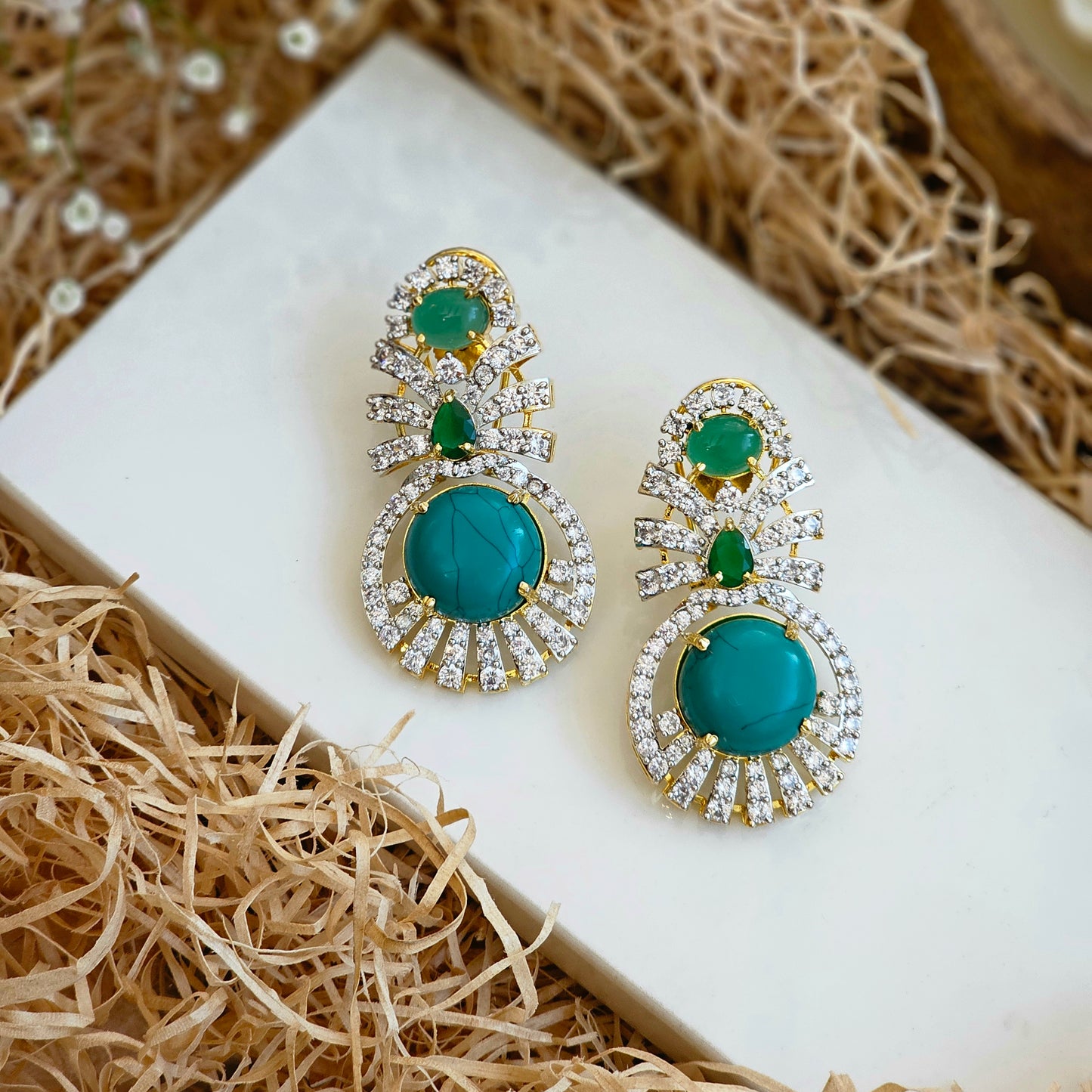 Turquoise emerald statement earrings