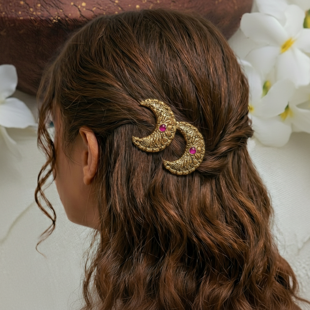 Antique finish moon hairclips( 1 pair  )