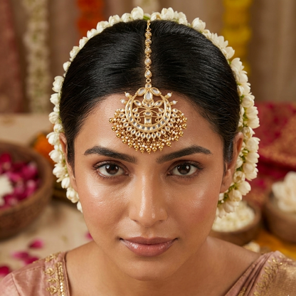 Golden kundan maang tikka