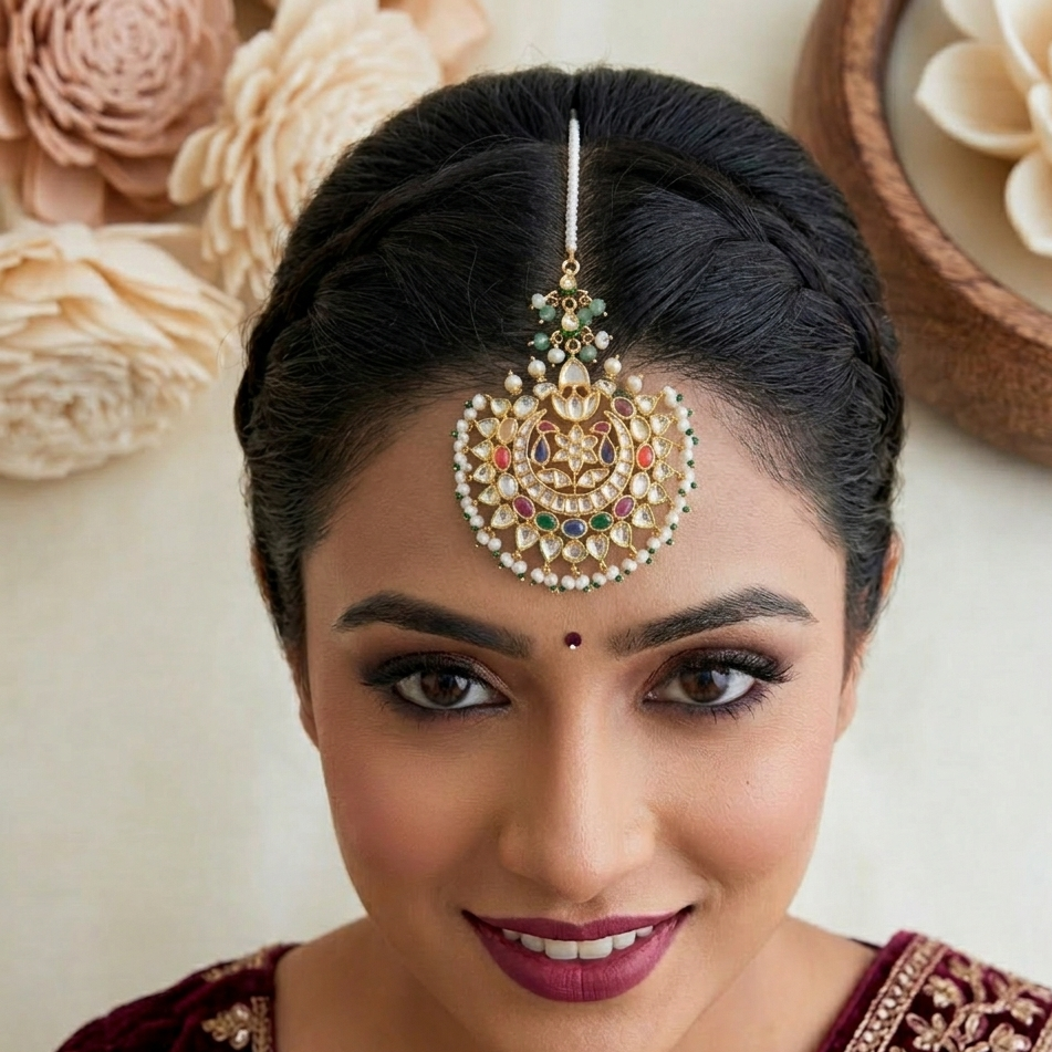 Navratna kundan maang tikka