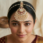 Pink kundan maang tikka