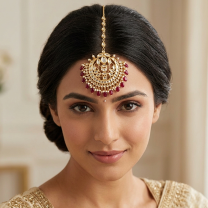 Ruby kundan maang tikka