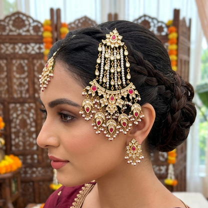 Goldplated kundan pink stone passa
