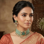 Emerald carved navratna chokhar set