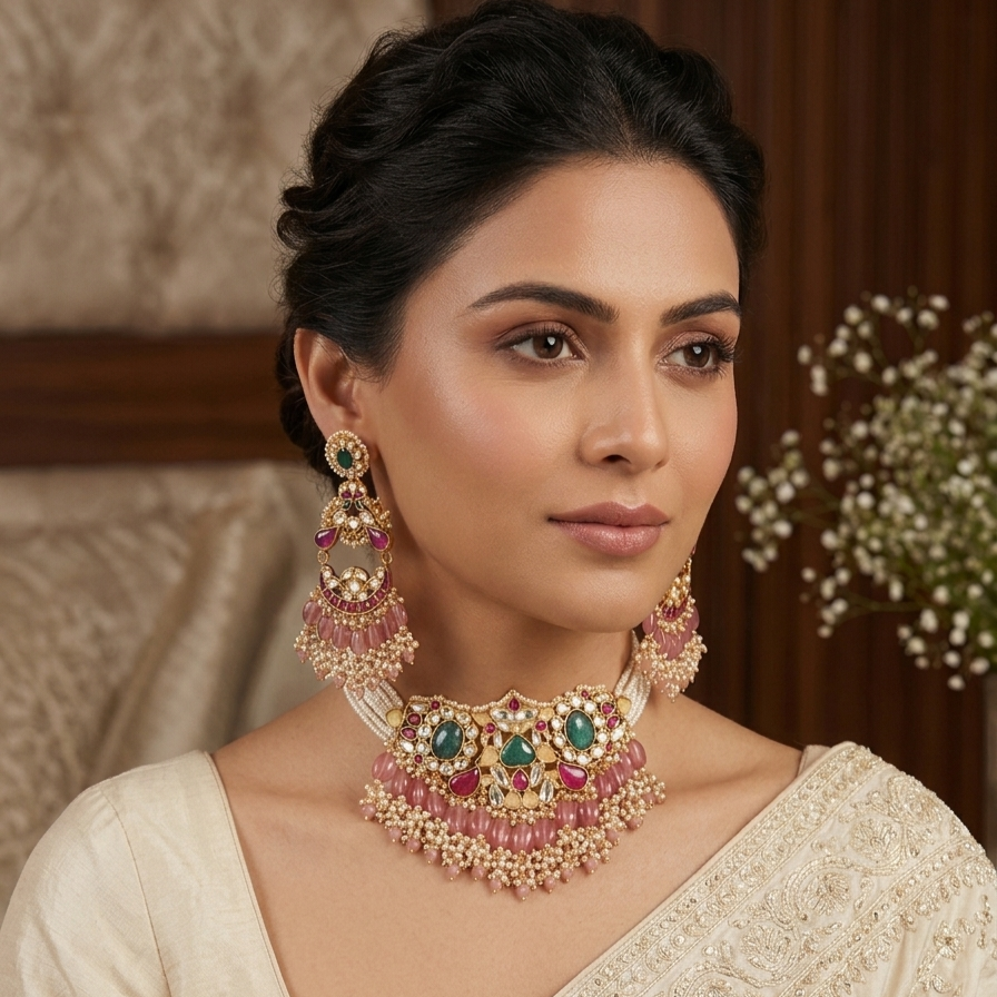 Jadau kundan chokhar with earrings