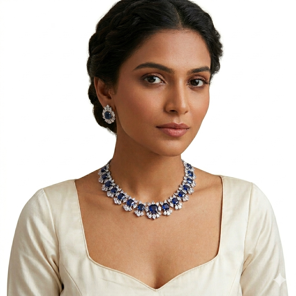Blue sapphire diamond set