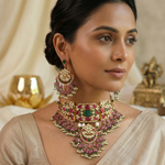 Multicolored Chokhar Necklace Set with Matching Earrings