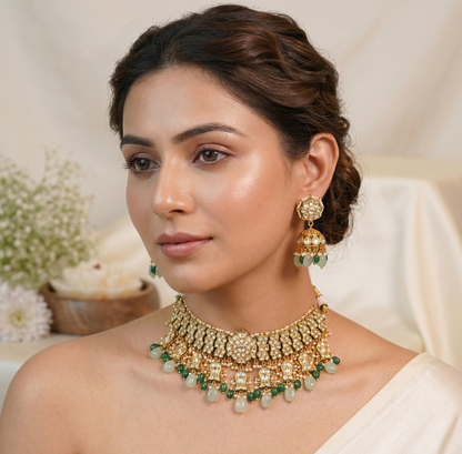 Polki Chokhar Necklace Set with Matching Earrings
