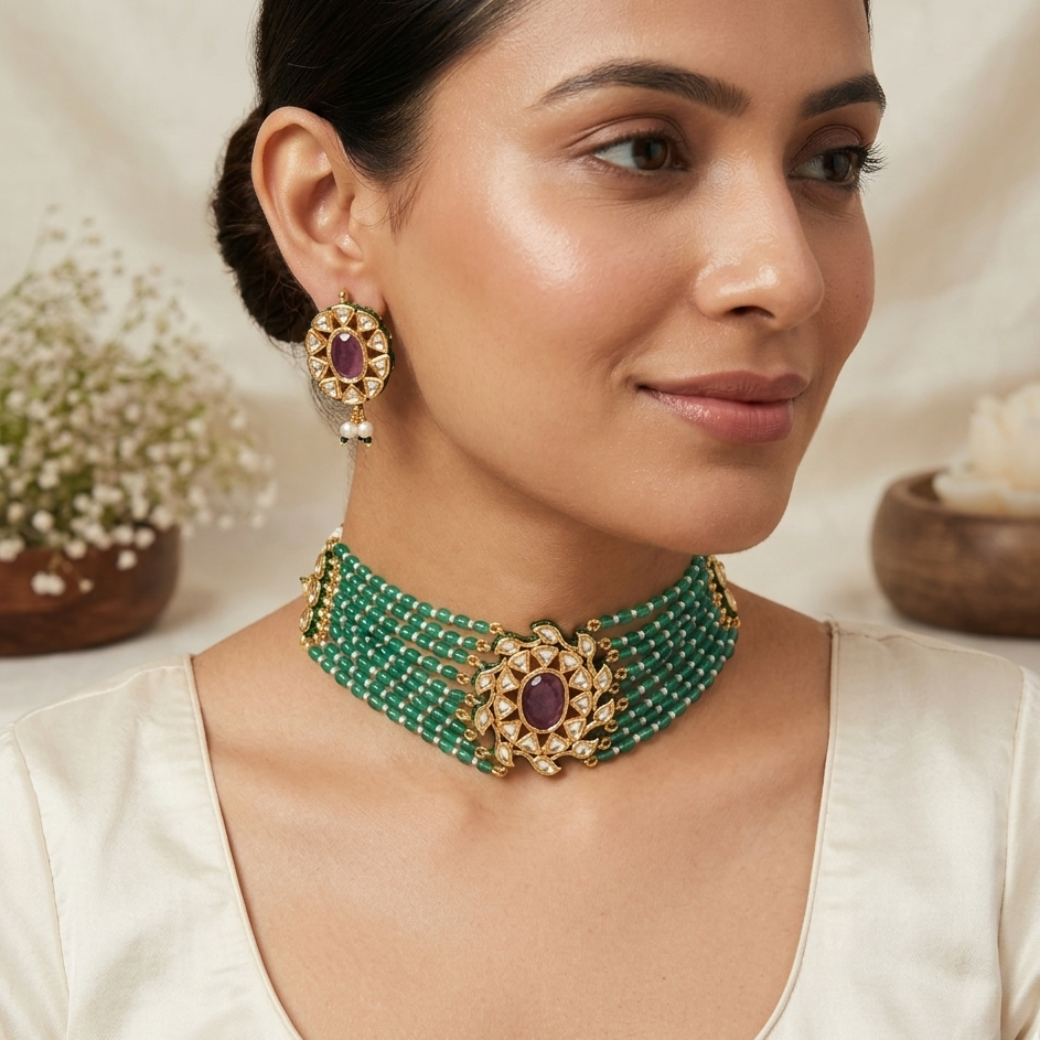 Emerald ruby chokhar set