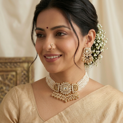 Pachi kundan peacock chokhar set