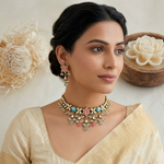 Hot pink and firoza chokar set