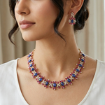 Sapphire and ruby floral necklace set