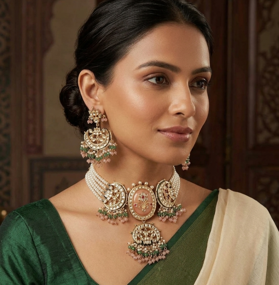 Beautiful peach chokhar set