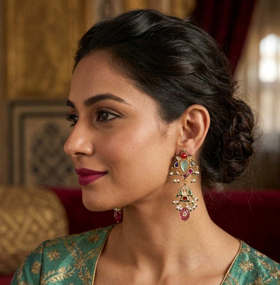 Kundan navratna earrings