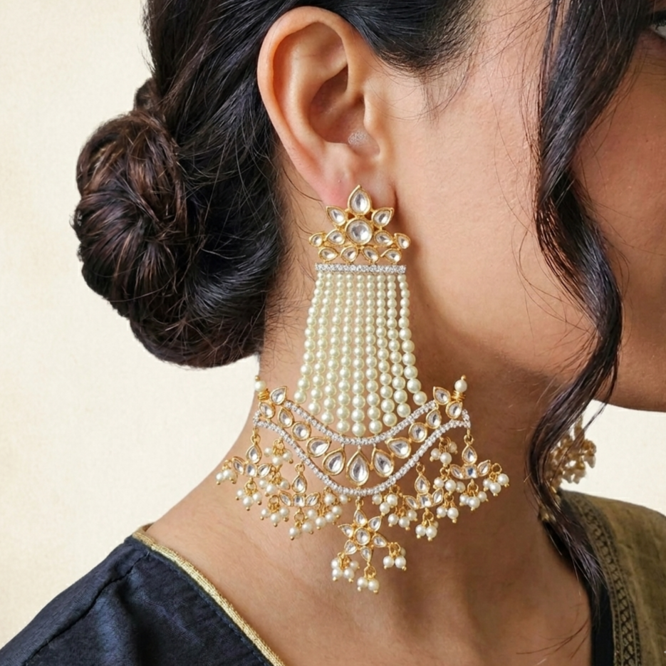 Kundan and pearl chandelier earrings