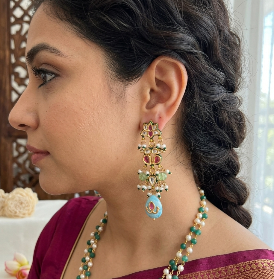 Kundan and firoza drop earings