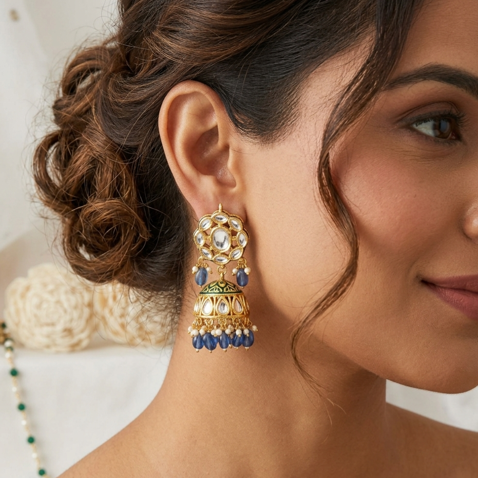 Kundan and blue sapphire jhumki