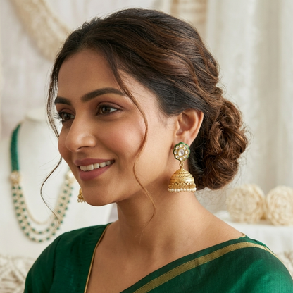 Kundan meenakari and golden jhumki