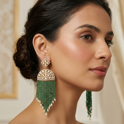 Emerald Polki waterfall earrings