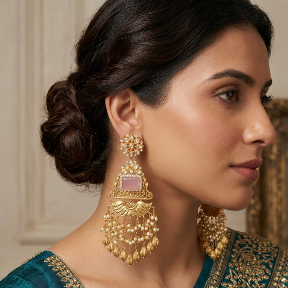 Baby pink long dangler earrings